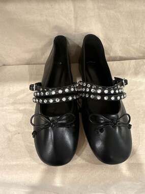 Mango Studded Ballet Flats with Triple Rhinestone Straps